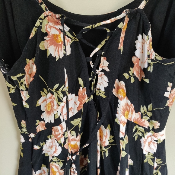 Forever 21 Black Lace-up Floral Summer Minidress Large - Picture 9 of 12